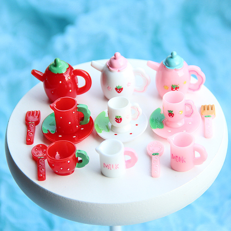 Gardening Tools Gift Set - Pink Tea Set Miniature Figurine Cup